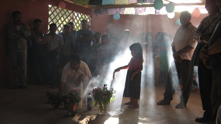 Smoke fills a Zapatista educational center in Chiapas, Mexico.
