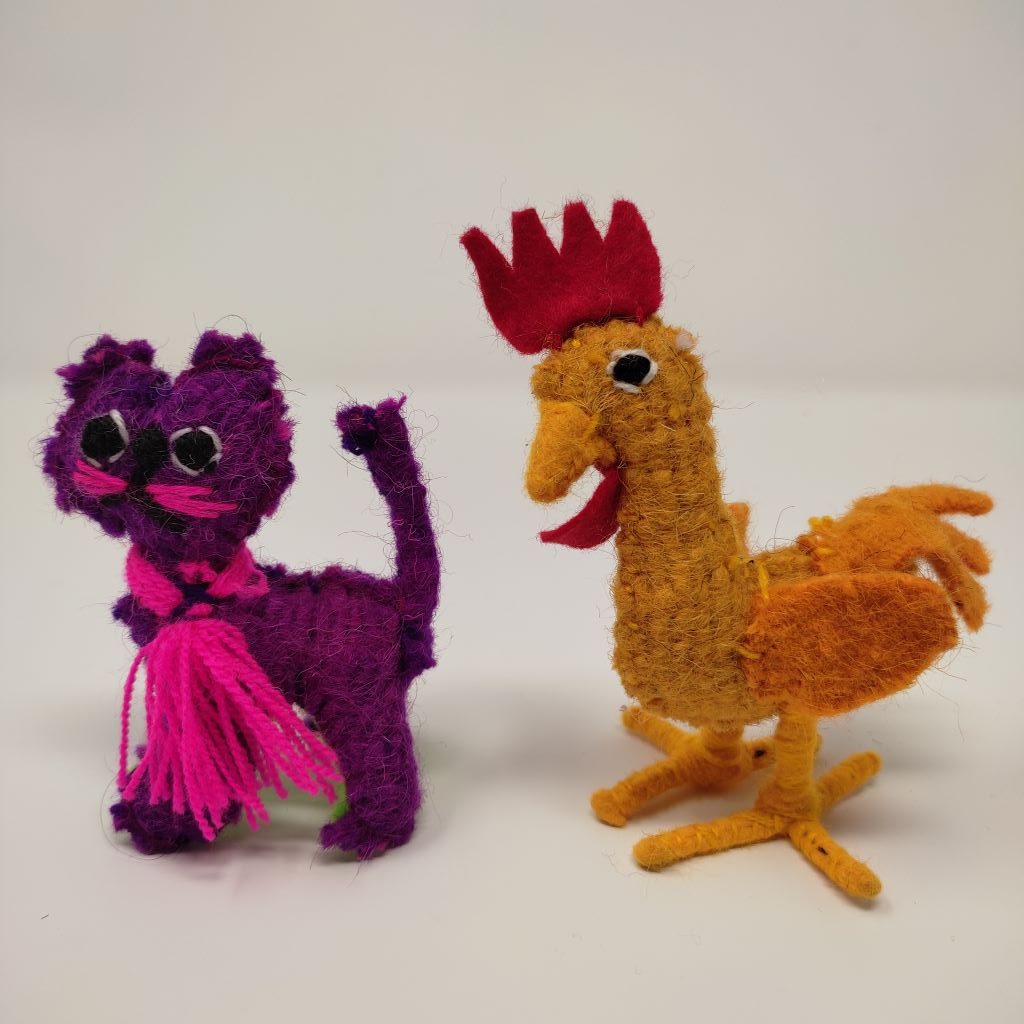 Small Felt Animals- Cat and Rooster | Schools for Chiapas