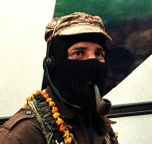 Zapatista leader Subcommander Insurgent Marcos as he prepares to leave Chiapas, Mexico.